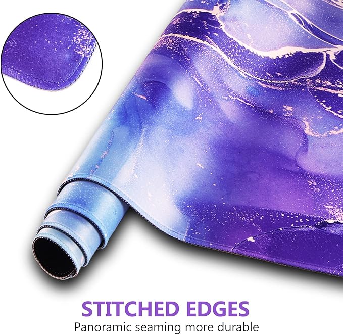 DINKY Keyboard Mouse Pad Set, Large Gaming Mousepad + Memory Foam Ergonomic Keyboard Wrist Rest Support, Easy Typing Pain Relief, 4Pcs (35.4" x 15.7") Extended Desk Mat-Modern Purple Marble
