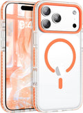 BENTOBEN Magnetic for iPhone 17 Pro Max Case 6.9", Compatible with Magsafe Military Shockproof Protective Bumper Cute Transparent Slim Anti-Yellowing Case for iPhone 17 Pro Max Cover, Clear Orange