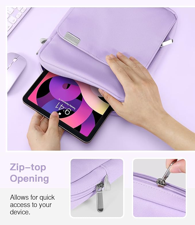 MoKo 9-11 Inch Tablet Sleeve Bag Handle Carrying Case with Shoulder Strap Fits iPad Pro/Air/A16 11 inch,iPad 10th 10.9,i-Pad 9/8/7th 10.2,iPadAir 5/4th 10.9,i-Pad 9.7,Tab S8/S9 11", Purple