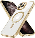 Hython Magnetic Clear for iPhone 11 Pro Case with Camera Lens Protector [Compatible with MagSafe] Luxury Plating Edge Slim Soft TPU Cover Protective Phone Case for iPhone 11 Pro 5.8", Matte Gold