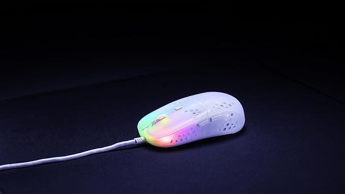 Xtrfy MZ1, Ultra-Light Wired Gaming Mouse, Cutting-Edge Pixart 3389 Sensor, Unique Shape for Optimum Aim, Adjustable RGB Lighting, White Rail Edition