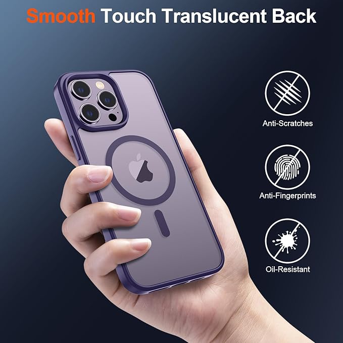 SUPFINE Magnetic for iPhone 14 Pro Case (Compatible with MagSafe) (Military Grade Drop Protection) Translucent Matte Shockproof Phone Case, Dark Purple