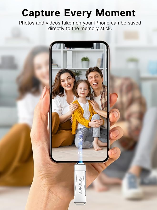 512GB Phone Flash Drive Photo Stick, USB Memory Stick for Photo Video Backup & Storage, No APP Required, Compatible with iPhone iPad Android PC, Bright Silver