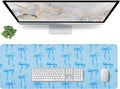 Blue Bows Desk Mat, Large Mouse Pad with Light Blue Background, Girly Computer Mat Keyboard Mat Cute Blue Office Pad for Desktop, Non-Slip Rubber Base, Stitched Edge Laptop Pad for Girls 31.5 x 11.8in