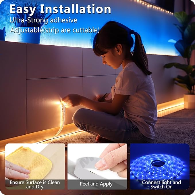 DAYBETTER LED Strip Lights 110ft, Smart Lighting Strips with App Remote Control, RGB Music Sync Color Changing Lights for Bedroom Kitchen Party Home Decor Luces led para cuarto (1 Roll)
