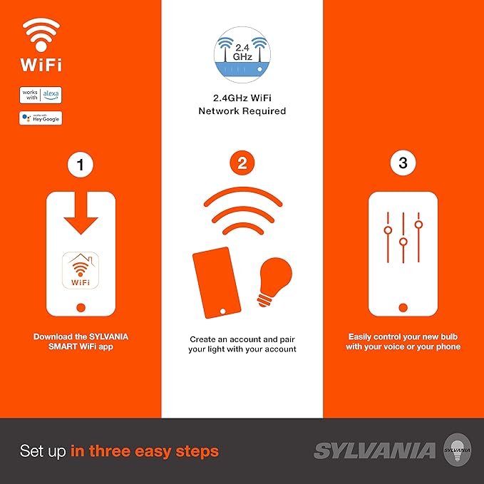 Sylvania WiFi LED Smart Light Bulb, 65W Equivalent Full Color and Tunable White BR30, Dimmable, Works with Alexa and Google Home Only - 4 Pack (75688)