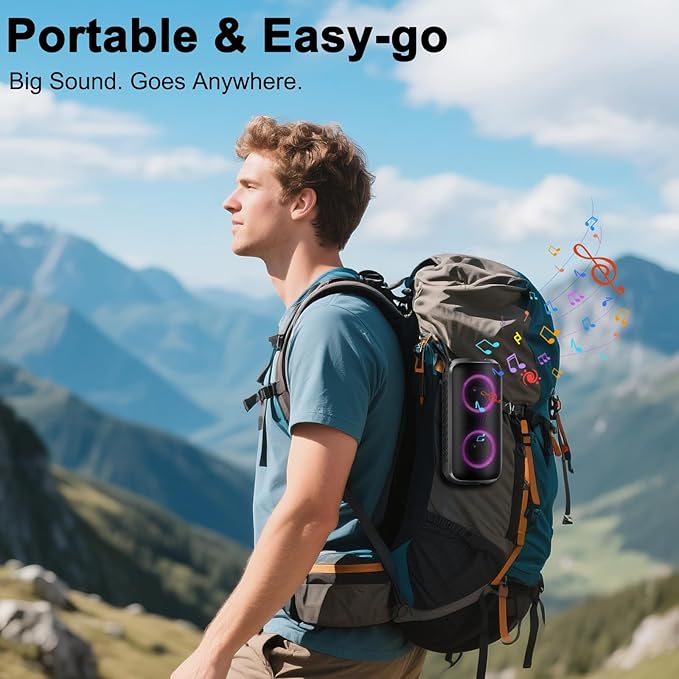 Bluetooth Speaker with 360°HD Stereo Sound, BT5.3, Built-in Mic, RGB Lights, 2025 NEW Portable Wireless Speaker IPX7 Waterproof, Dustproof, 12H Playtime for Outdoors, Home/Travel/Praty Beach Black