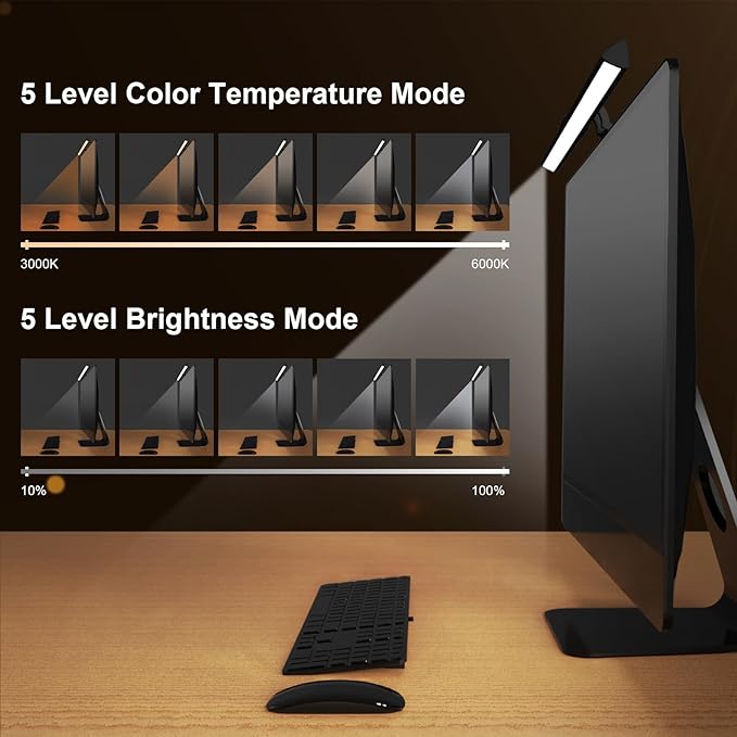 Computer Monitor Lamp 16“, Hand-Sweep Sensor Function, LED Screen Monitor Lamp for Eye Caring, 5 Adjustable Brightness & 5 Color Temperature, Touch Control USB Powered Screen Bar for Desk & Office