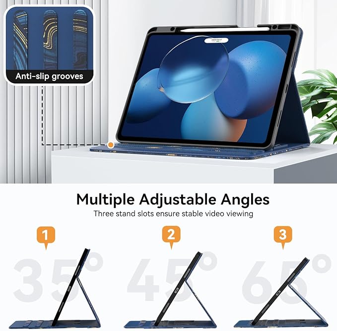 Zonefoker Case for New iPad Pro 12.9 inch 6th/5th/4th/3rd Generation 2022/2021/2020/2018, 12.9'' ipad Pro Leather Protective Cover 6/5/4/3 Gen with Pencil Holder, Auto Wake/Sleep, Marble Ocean Blue