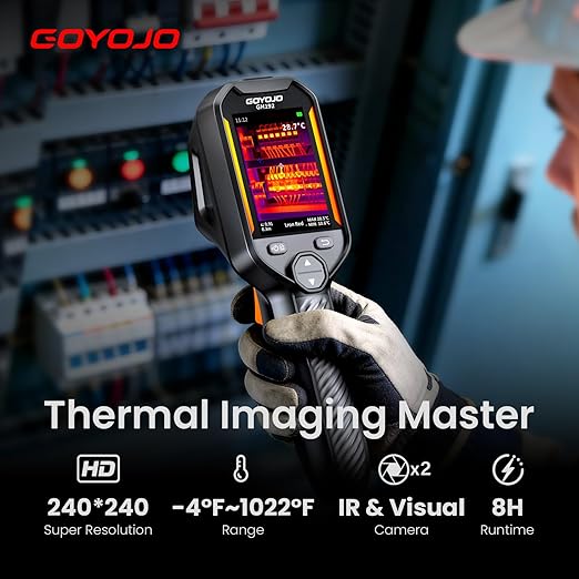 GH192 Thermal Imaging Camera 240X240 Super IR Resolution with 2MP Visual Camera and Fusion Imaging, 25Hz Handheld Thermal Imager with Alarm for Mechanical Maintenance Home HVAC Electrical Inspection