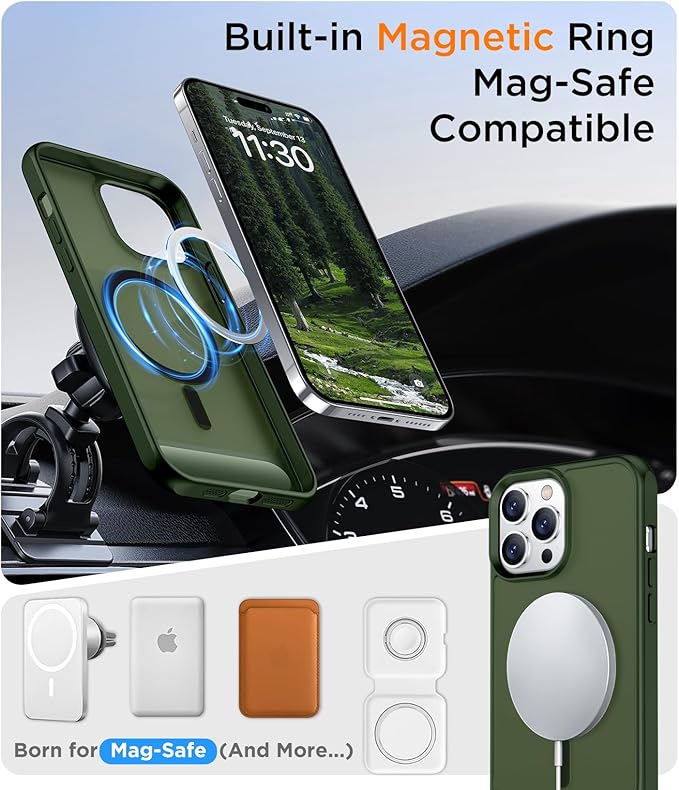 Magnetic Compatible with iPhone 14 Pro Case, [Built-in Invisible Kickstand][Compatible with MagSafe] [Military Grade Shockproof] Slim Translucent Matte Phone Case for iPhone 14 Pro 6.1"