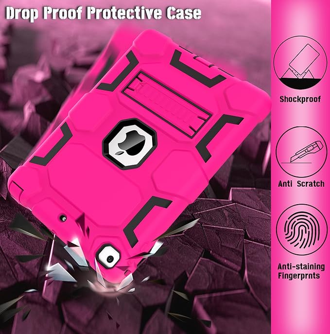 CCMAO iPad 6th Generation Cases, iPad 5th Generation Case, iPad 9.7 Case, iPad Air 2 Case, Hybrid Shockproof Rugged Drop Protection Case Built with Kickstand, Pink+Black