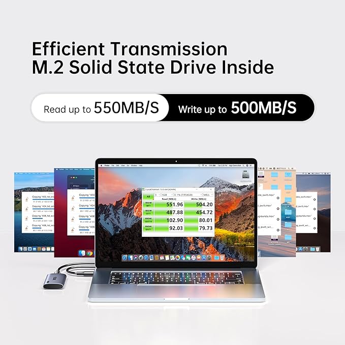 SSK 512GB SSD External Hard Drive, Portable SSD Up to 550MB/s Fast Solid State Drives External, USB 3.2 Gen2 for iPhone 15/16 Pro, Win, Mac, Android with LED Light, Trim, SMART Supported