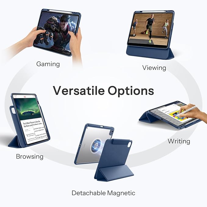 SPARIN Case for iPad Pro 13 inch 2025/2024-M4 M5 with Pencil Holder, Detachable Magnetic Hybrid Protective Case, Portrait/Landscape Stand, Auto Wake/Sleep -Navy Blue