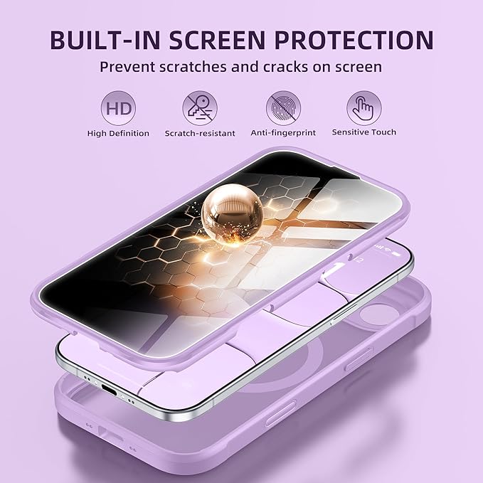 BERFY for iPhone Air Case, Compatible with MagSafe, Built-in Privacy Screen Protector, Camera Protection, Shockproof Full Body Phone Case 6.5", Translucent Purple