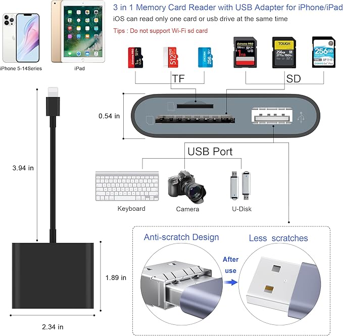 SD Card Reader, USB 3.0 Type C High Speed to SD/TF Card Adapter for iPhone 17/16/15 Pro Max Memory Card Reader with SD MicroSD USB 3 Port for Mac/iPad/MacBook Pro/Air Android Phone Tablet (Black)