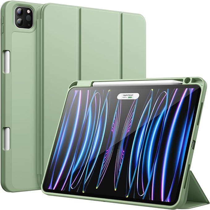 JETech Case for iPad Pro 11 Inch 2022/2021/2020 Model (4th/3rd/2nd Generation), with Pencil Holder, Support 2nd Pencil Charging, Slim Tablet Cover with Soft TPU Back, Auto Wake/Sleep (Matcha Green)