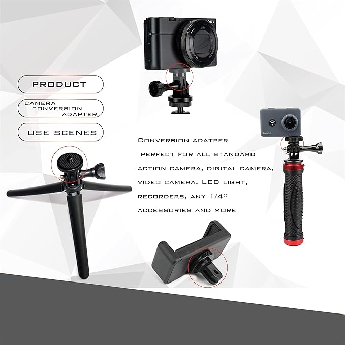 Niewalda Aluminum Camera Tripod Mount Adapter,2pcs ¼-20 Conversion Adapter for Tripod, Suitable for GoPro Hero/Sony/ Insta360 X3/ Sjcam/Action Camera and Other Standard 1/4 inch Accessories