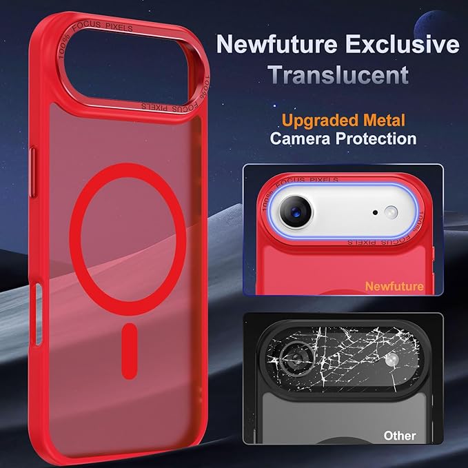 Newfuture Magnetic for iPhone Air Case [Compatible with Magsafe] [Military Grade Drop Protection] Translucent Matte Anti-Scratch Shockproof Protective Phone Cover 6.5 Inch, Red