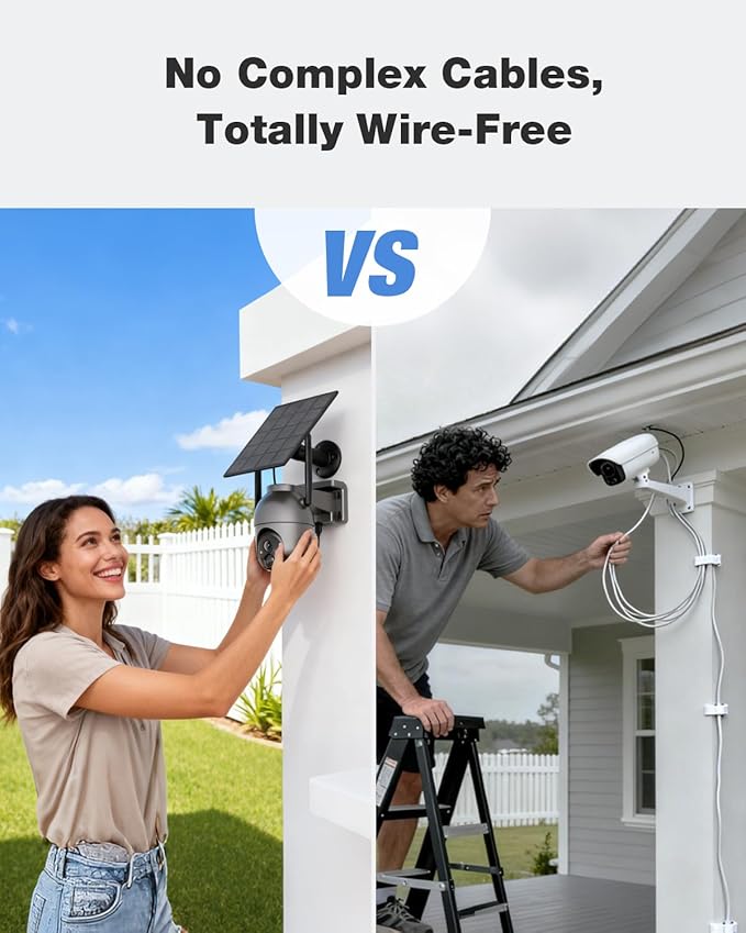 SEHMUA- 4MP Security Cameras Wireless Outdoor Home System, 2-Cam Kit, No Subscription & Solar Powered, Local Storage, 360°PTZ Surveillance, Color Night Vision, 5GHz & 2.4GHz Router Compatible