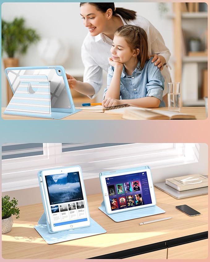 Uppuppy for iPad mini 4 Case for iPad mini 5th Generation Case - 360 Degree Rotating Stand Folio Smart Cover with Pencil Holder for Women Girls, BW Stripes for Apple Tablet Mini 7.9 inch 2019/2015