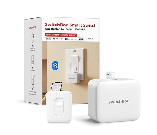 SwitchBot Smart Switch Button Pusher with Remote- Bluetooth Fingerbot for Rocker Switch/One-Way Button, Automatic Light Switch, Timer and APP Control, Works with Alexa When Paired with SwitchBot Hub
