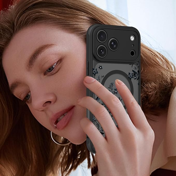 KANGHAR Case Compatible with iPhone 17 Pro Florals Pattern [Compatible with Magsafe] Cute Flower Branch Protective Magnetic Case for Girls Women Men