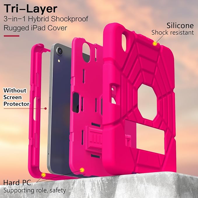 Grifobes Case for iPad mini 7th 2024 (A17 Pro) / Mini 6th Generation 2021 8.3", Heavy Duty Shockproof Cover with Pencil Holder Stand, for i Pad Mini 7/6 Gen 8.3 inch Case Girls (Hot Pink)