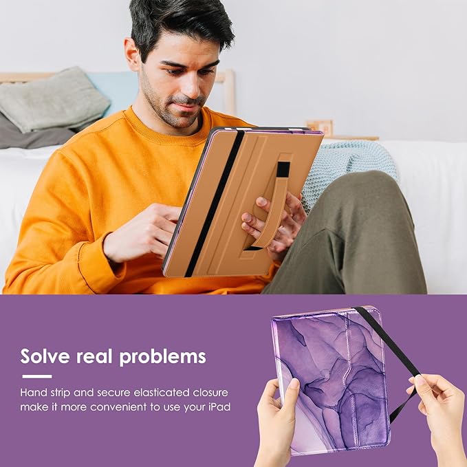 VIKESI Case for iPad Air 13 inch (M4) 2026 / (M3) 2025 / (M2) 2024,Premium Leather Folio,Apple Pencil Holder,Auto Sleep/Wake,Stand Cover - Purple Marble