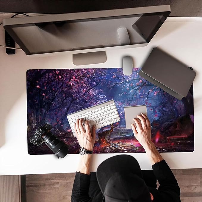 Japanese Large Gaming Mouse Pad 31.5"x15.7"｜ Forest-Themed XXL Keyboard Pad, Mouse Mat, Desk Pad, Non-Slip Rubber Base & Stitched Edges Desk Mat- Big Extended Mousepad for PC/Laptop/Office/Home Decor