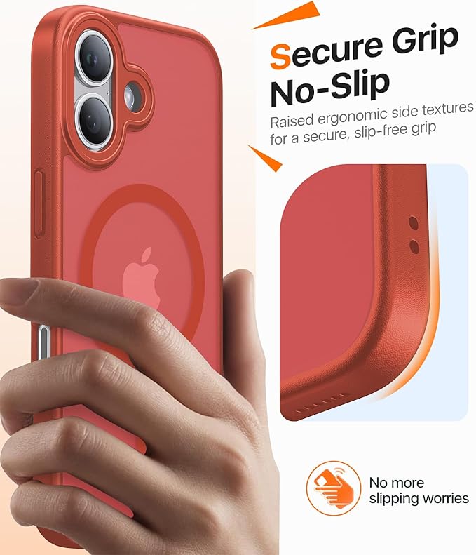 Magnetic for iPhone 17 Case,[Anti-Slip][Compatible with MagSafe][Military Grade Drop Protection] Shockproof Protective Translucent Matte Phone Case for iPhone 17 Case,Red