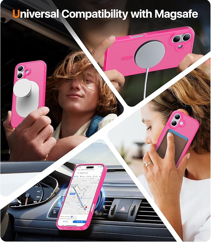 Magnetic for iPhone 17 Case,[Anti-Slip][Compatible with MagSafe][Military Grade Drop Protection] Shockproof Protective Translucent Matte Phone Case for iPhone 17 Case,Hot Pink