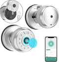 BIWIBON 4-in-1 Smart Door Knob, Fingerprint Door Knob with App Control, Smart Fingerprint Door Lock with Keypad, Real Privacy Mode, Auto Lock, Ideal for Home, Bedroom, Garages &Office, Silver,1 Pack