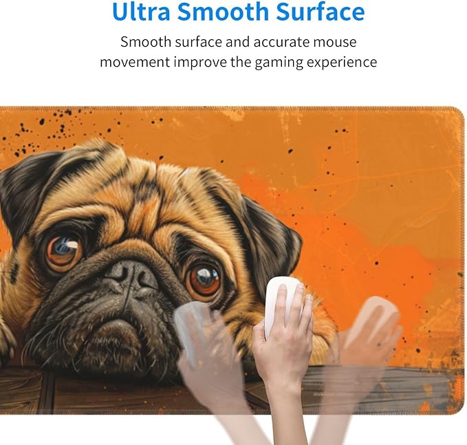 Mouse Pad Gaming - Large Mouse Pad for Desk with Waterproof Surface & Durable Design Desk Mat for Desktop & Office Accessories (Pensive Pug)