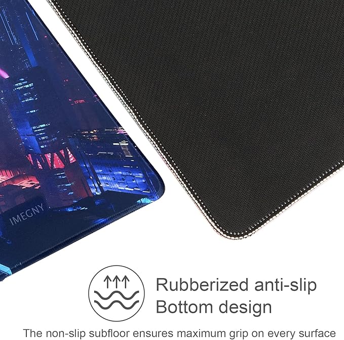 Extended Gaming Mouse Pad, Portable Mat for Keyboard & Mouse with Stitched Edges + Non-Slip Rubber Base (90x40 neoncity001)