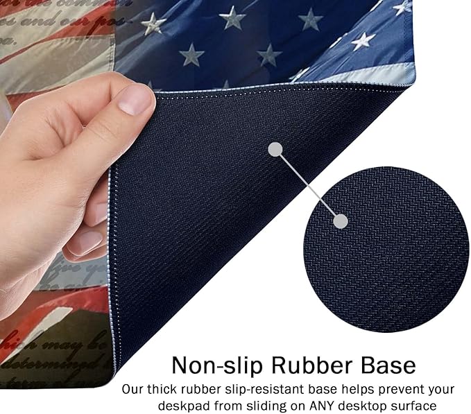 SSOIU Bald Eagle on American Flag Mouse Pad 35.5 X 15.7 Inch XXL Full Desk Mousepad Extended Large Non-Slip Rubber Base Waterproof Big Keyboard Mat with Stitched Edges for Gaming and Office