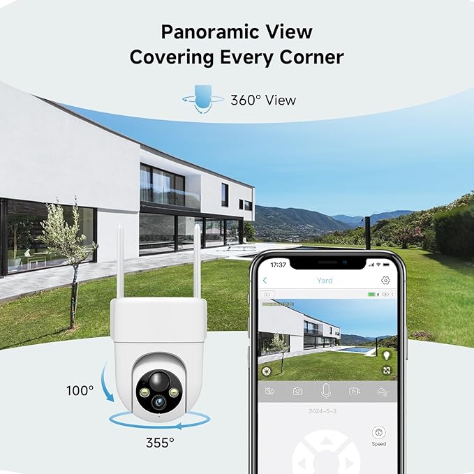 Oculview 2K Solar Security Cameras Wireless Outdoor, 2PCS Outdoor Camera Wireless with 360° View, Cameras for Home Security with Color Night Vision, Only Support 2.4GHz Wi-Fi
