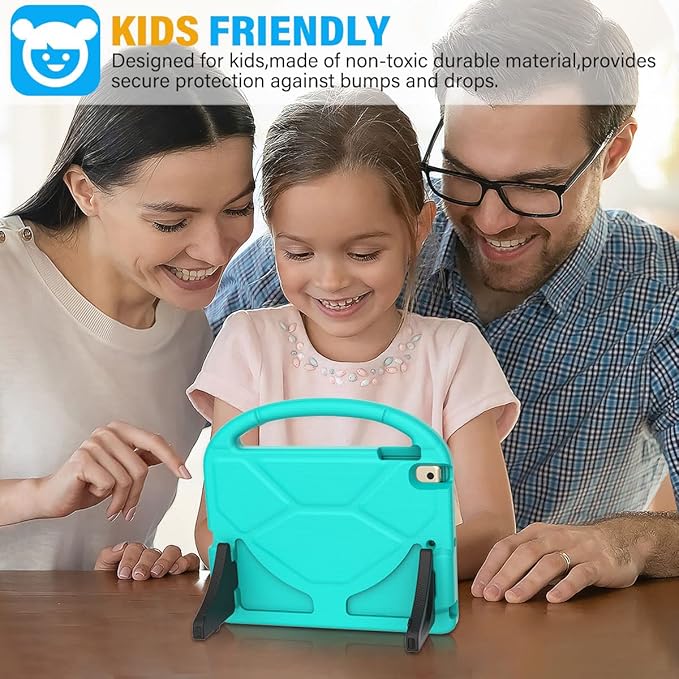 SUPLIK Kids Case for iPad 5th/6th Generation(9.7 inch, 2017/2018), iPad Air 2/1 & Pro 9.7 Kids Case with Screen Protector, Durable Protective Cover with Handle Stand for Apple iPad 5/6 Gen, Cyan