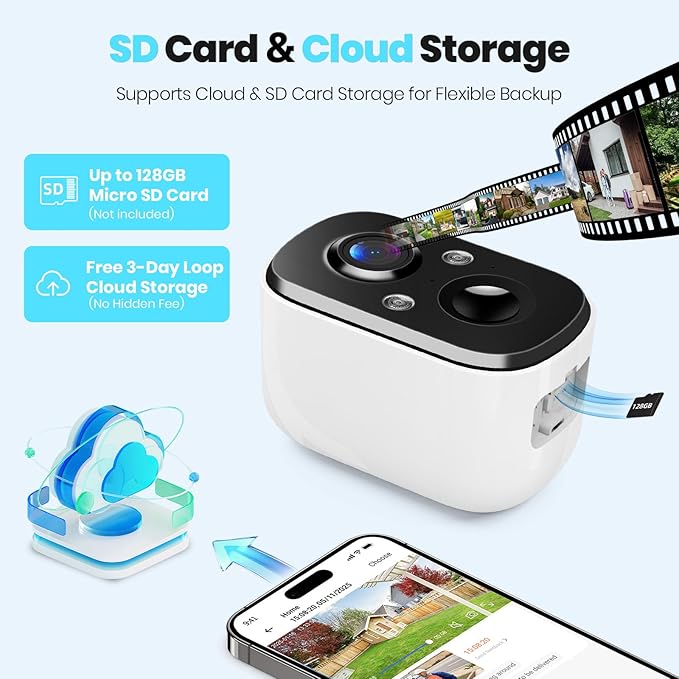 Techage Security Cameras Wireless Outdoor, 2K Battery Powered WiFi Cameras for Home Security with AI Motion Detection, Color Night Vision, 2-Way Talk, IP66 Waterproof, Cloud/SD Storage