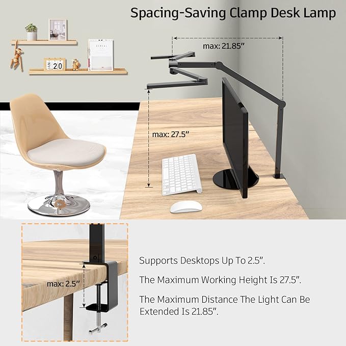 EPABINA Transformable LED Desk Lamp, 41.5" Large Architect Desk Lamp with Clamp, 3 Light Bars Desk Light for Home Office, 24W Auto Dimming Office Lighting Table Light for L Shaped Desk