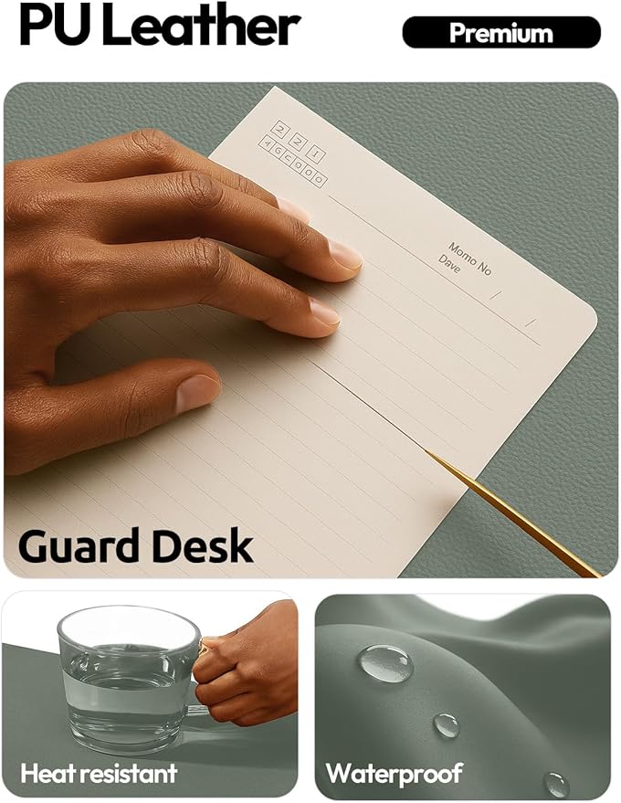YSAGi Leather Desk Protector, Office Mat, Large Mouse Mat, Non-Slip PU Leather Blotter, Laptop Desk Pad, Waterproof Writing Pad for Office and Home (Dark Green, 35.4" x 17")