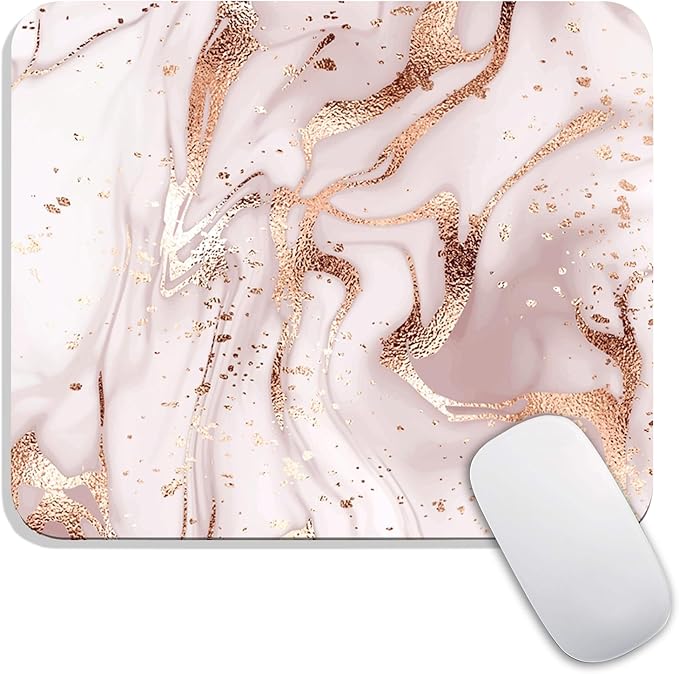 Square Mouse Pad Rose Gold Marble, Personalized Premium-Textured Custom Mouse Mat Design, Washable Mousepad Cloth, Non-Slip Rubber Base Computer Mouse Pads for Wireless Mouse