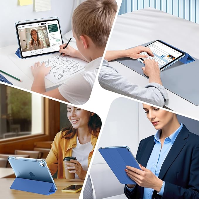 MoKo for iPad Air 11 inch Case (M4/M3/M2) 2026/2025/2024, iPad Air 5th/4th Gen 10.9 inch Case 2022/2020 with Pencil Holder, Slim Trifold Cover with Hard PC Translucent Back Shell, Blue Starry Sky