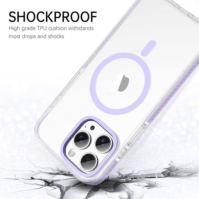 BENTOBEN Magnetic for iPhone 15 Pro Max Case 6.7", Compatible with Magsafe Military Shockproof Protective Bumper Cute Transparent Slim Anti-Yellowing Case for iPhone 15 Pro Max Cover, Clear Purple
