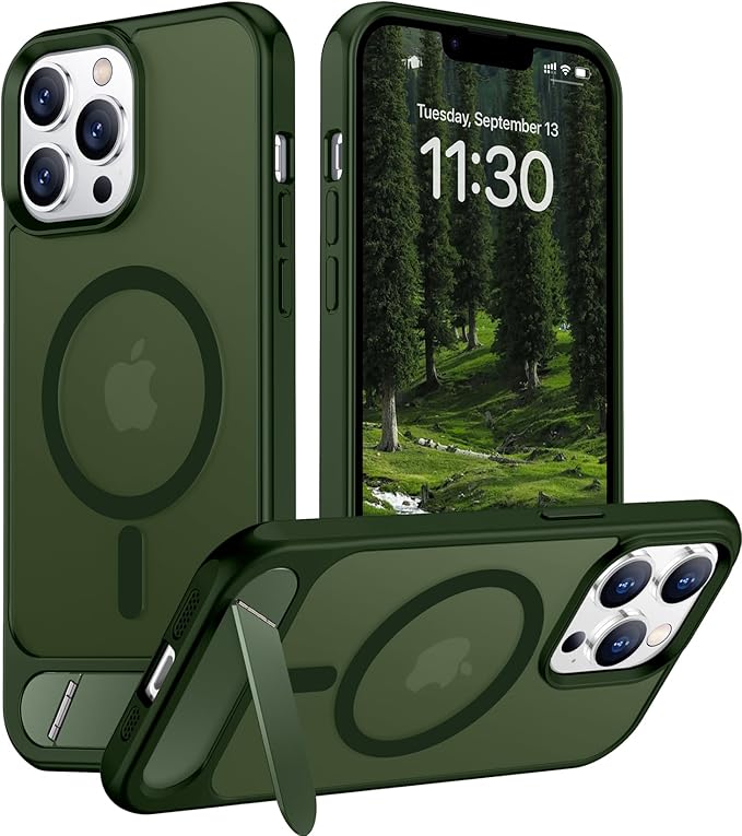 Magnetic Compatible with iPhone 13 Pro Case, [Built-in Invisible Kickstand][Compatible with MagSafe][Military Grade Shockproof] Slim Translucent Matte Phone Case for iPhone 13 Pro 6.1"