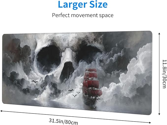 Skull Sea Boat Mouse Pad Extended Large Gaming Mouse Pad XL Stitched Edges for Gamer Home Office 31.5 X 11.8 Inch