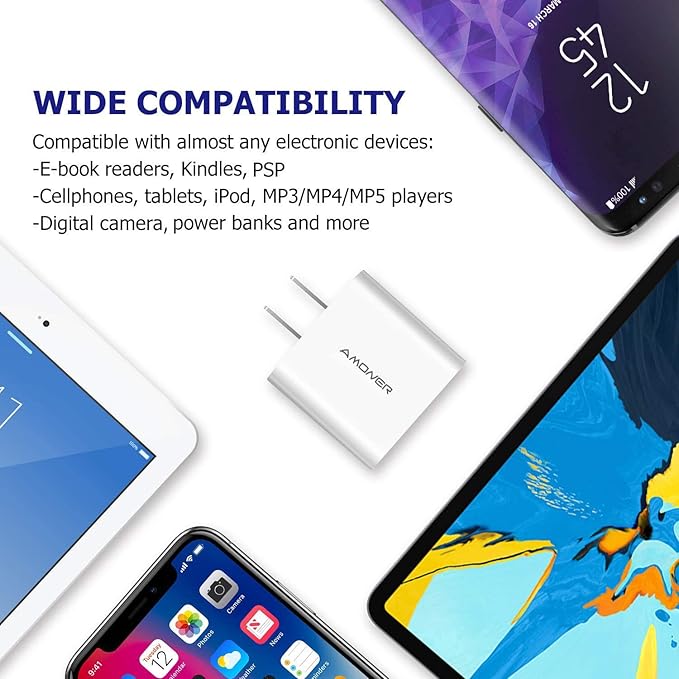 USB Wall Charger, Amoner 2Pack 15W 3-Port USB Charger Block iPhone Cube Charging Blocks for iPhone 14/13/12/11/X/XR/X/8/7/6, Galaxy, Android Phones and More