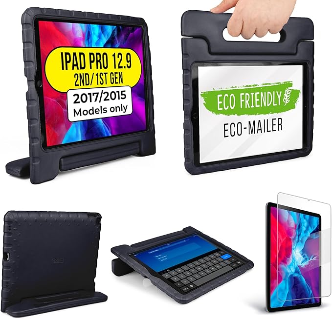 Official Cooper Dynamo Kids iPad Pro 12.9 Case for 1st/2nd Generation (2015/2017) | Unbreakable Protection, Magic Handle, Stand & Pencil Holder (NOT for 2018-2022 3rd-6th Gen) (Licorice Black)