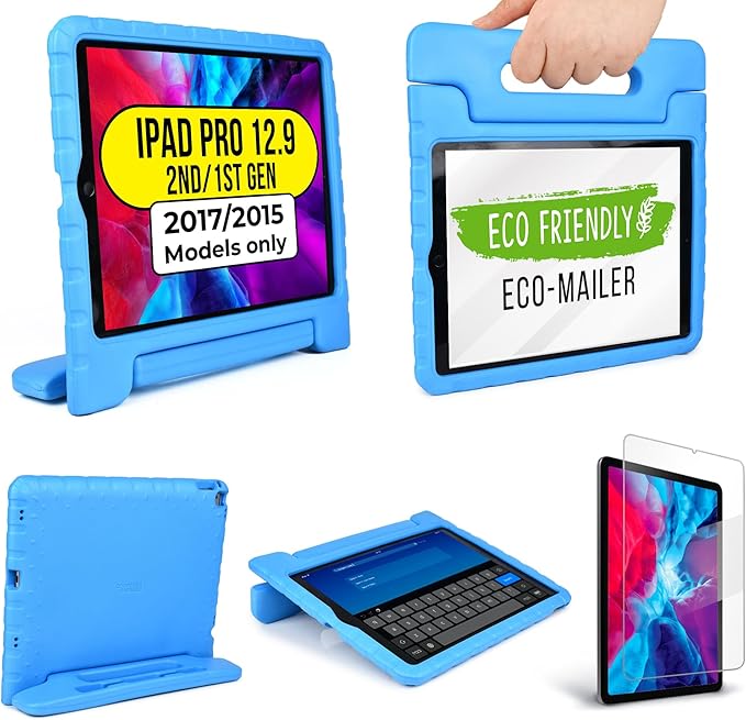 Official Cooper Dynamo Kids iPad Pro 12.9 Case for 1st/2nd Generation (2015/2017) | Unbreakable Protection, Magic Handle, Stand & Pencil Holder (NOT for 2018-2022 3rd-6th Gen) (Candy Blue)