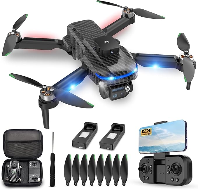 4K Drones with Camera for Kids,Drones for Adults withEmergency Stop, Headless Mode, 360° Flips, CarryingCase & 2 Batteries,Wireless RC Toys for Boys Girls(Black)
